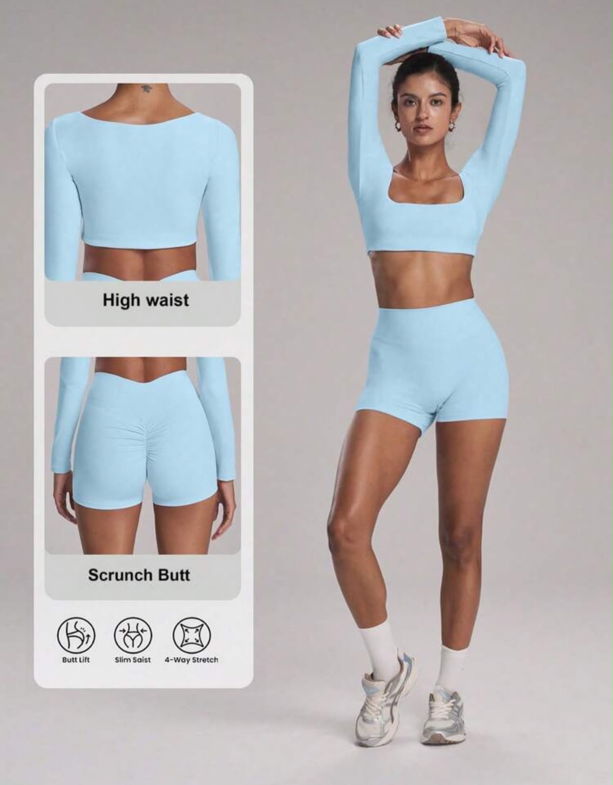Set top+short celeste manga larga · foto 1 de 2