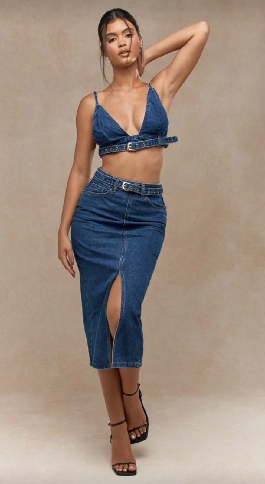 Bralette + falda denim Mezclilla