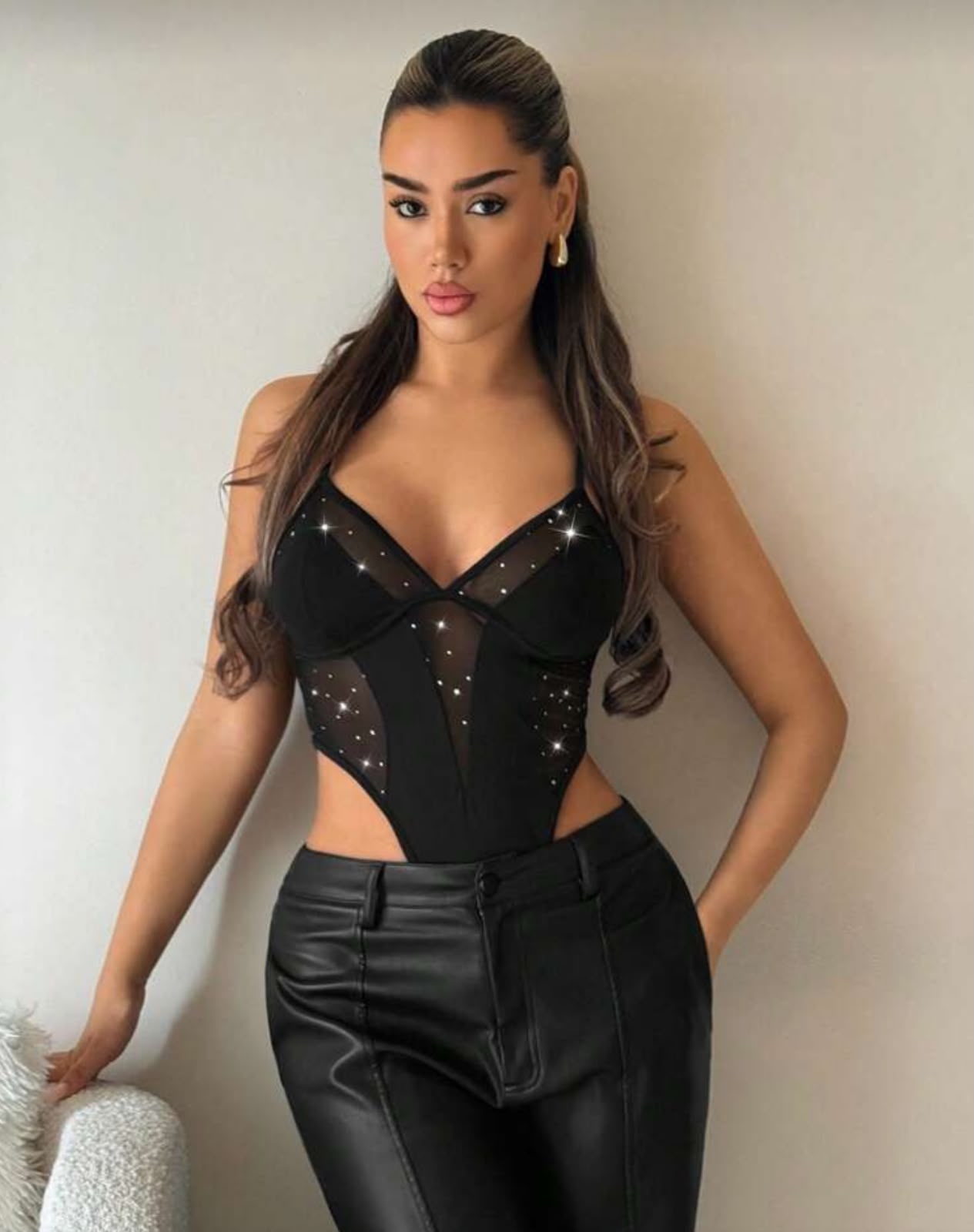 Body pedrería/mesh negro