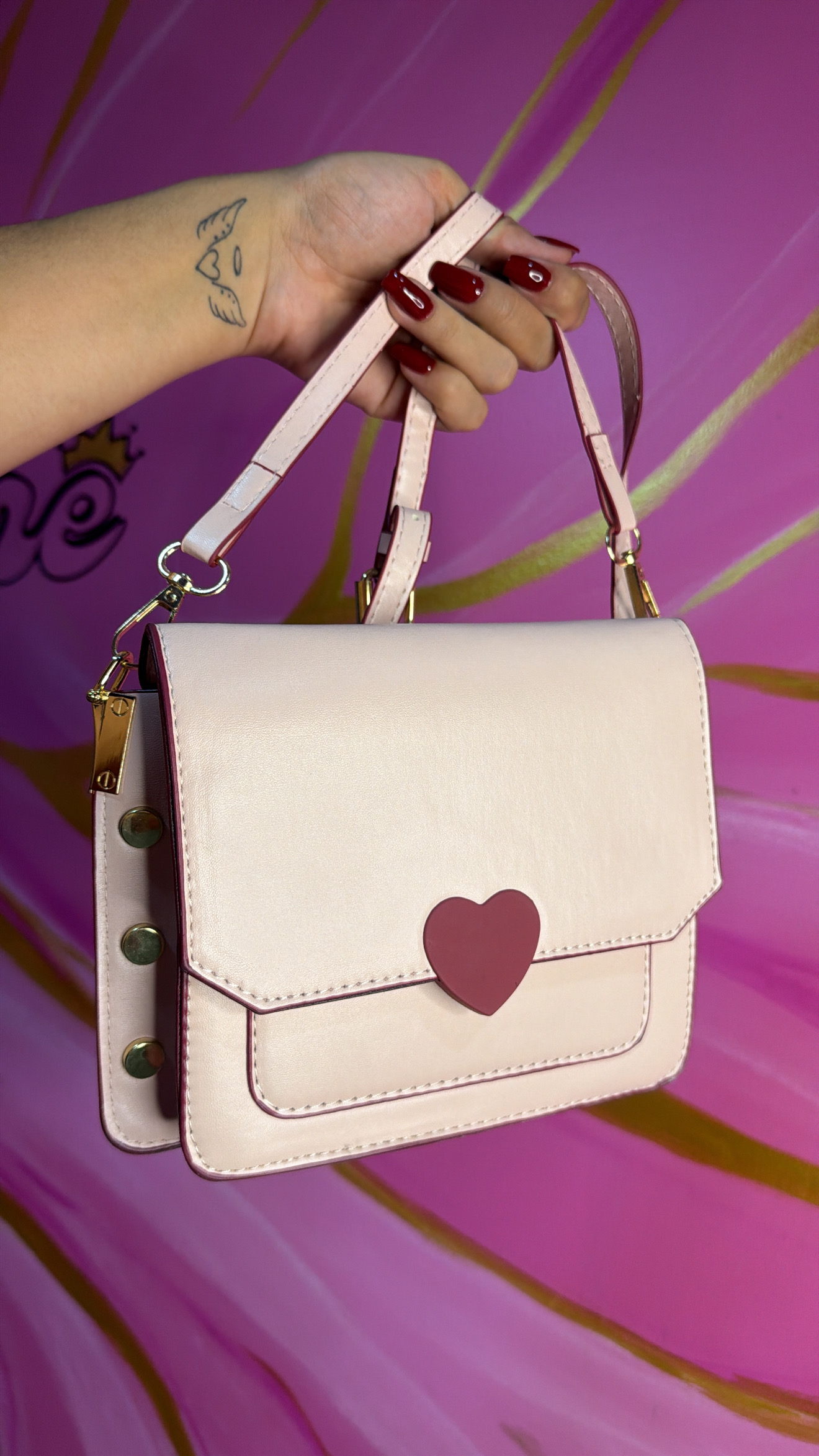 Bolso Rosa corazón Rojo